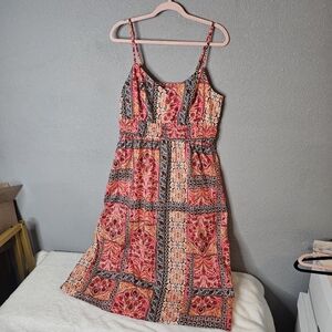 Old Navy Dress Womens XL Pink Paisley Boho Sundress‎ Milkmaid Babydoll Floral